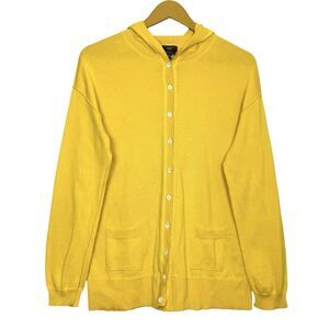 Talbots Pima Cotton Cardigan Sweater Hoodie Womens Size MP Bright Yellow Pockets